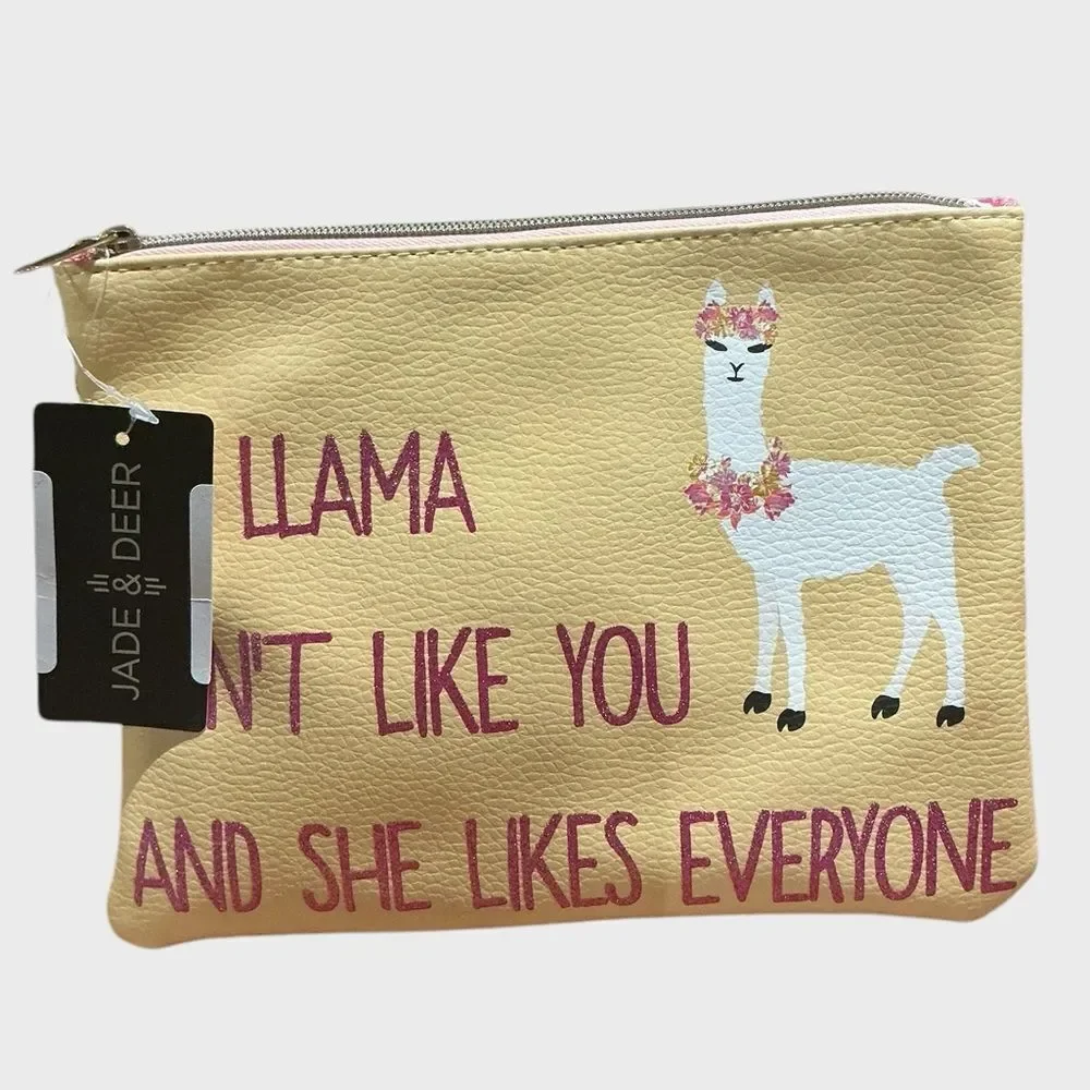 Jade & Deer Llama Makeup Bag Cosmetic Pouch “My Llama Don’t Like You”